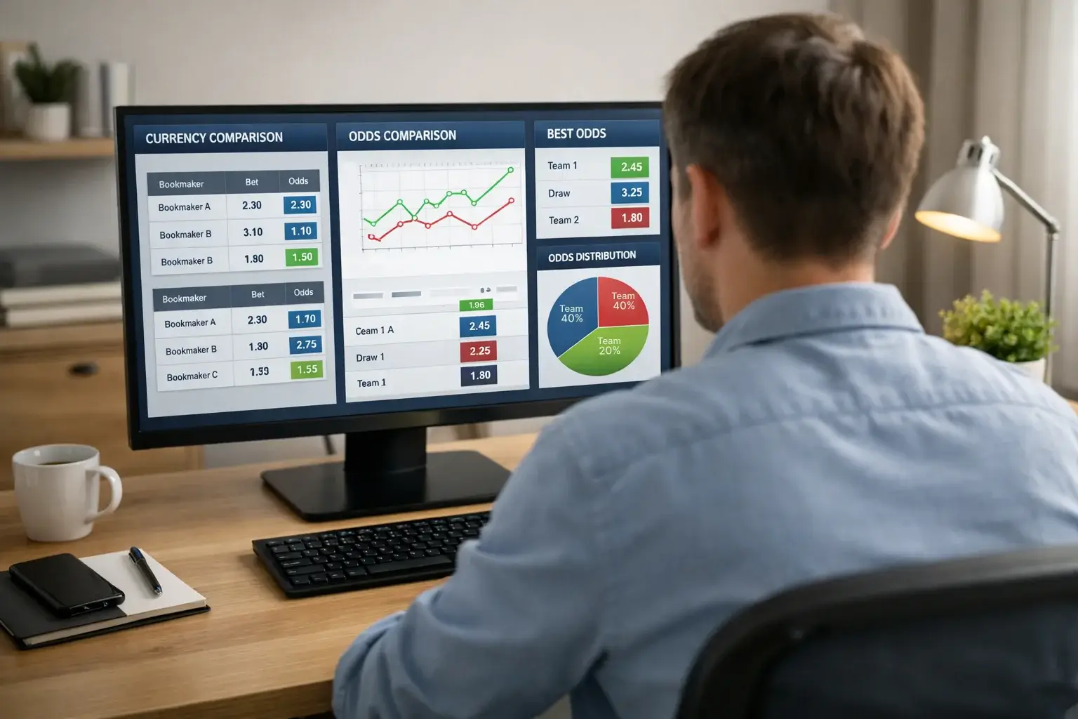 Confronto delle quote di diversi bookmaker su schermo