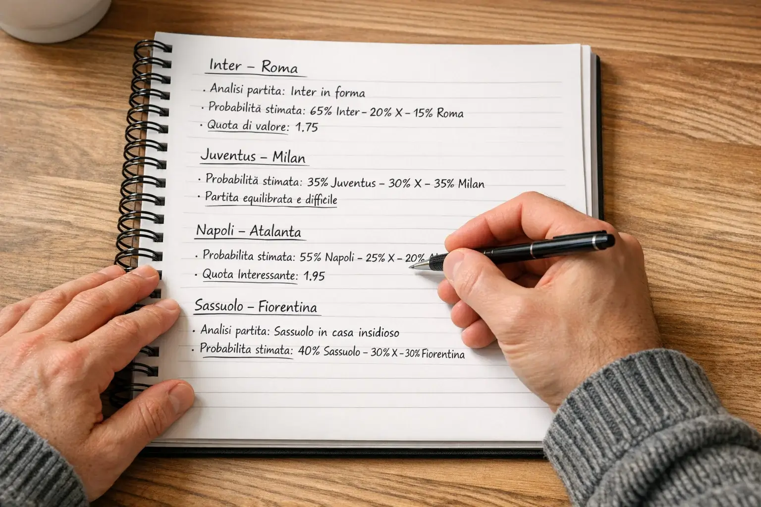 Persona calcola la value bet con penna e documenti