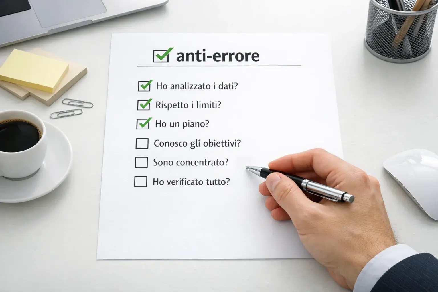 Lista di controllo con punti spuntati per analisi pre-scommessa