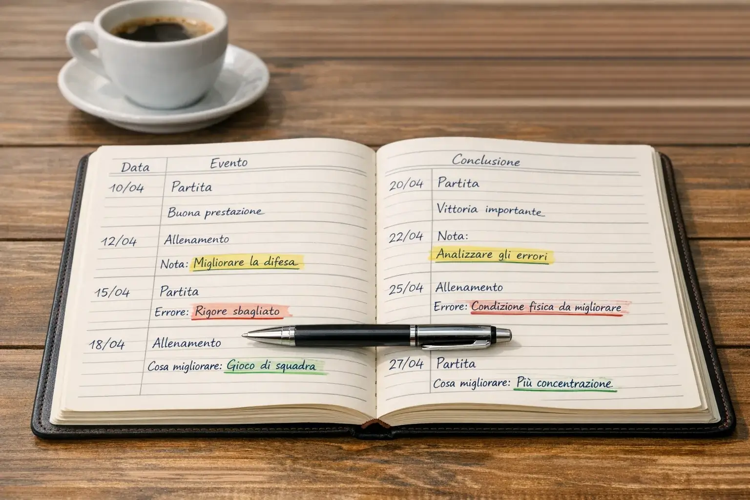 Diario aperto con annotazioni di scommesse e risultati scritti a mano