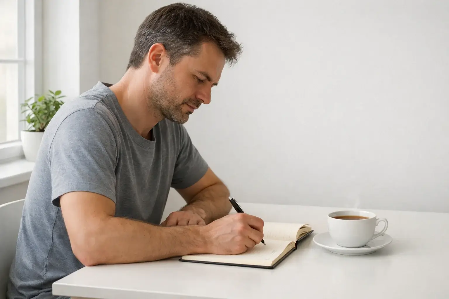 Persona concentrata che prende appunti in un ambiente tranquillo