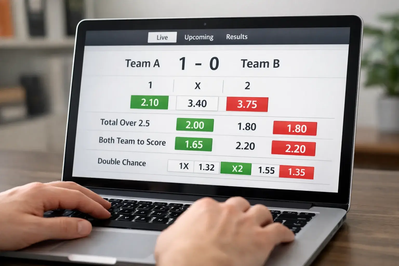 Schermata con quote di scommesse che cambiano durante una partita di calcio